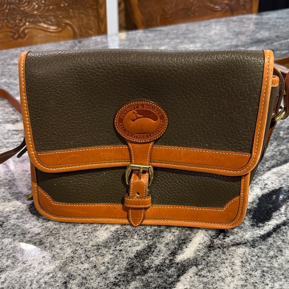 Dooney & Bourke Green and Tan Leather Cross Body Purse